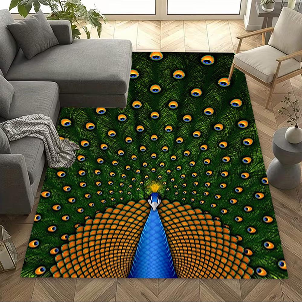 1pc Home Carpet Peacock and Flowers Non-Slip Design for Office Decor Living Room Bedroom Gift
