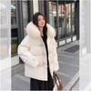 Women's Autumn and Winter Coat Solid Color Horn Button Hooded Fur Collar Loose Thickened Windproof Women's Jacket