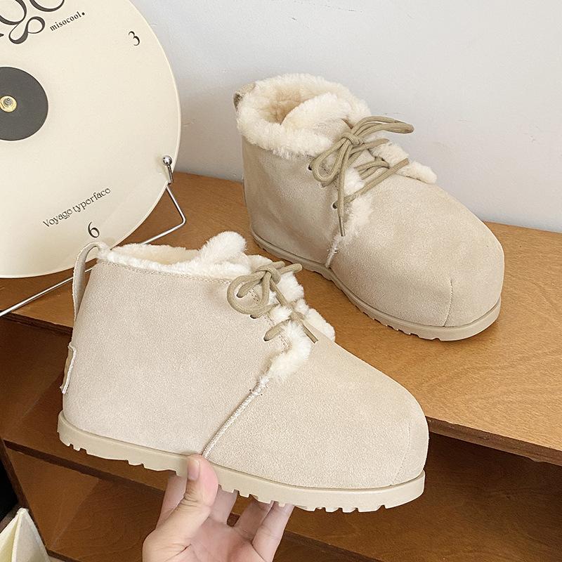 

Женские дутики с толстой подошвой, из цельной коровьей шерсти, хлебные ботинки на шнуровке, теплые короткие хлопковые ботинки, высокие ботинки на толстой подошве 40 светло-серый