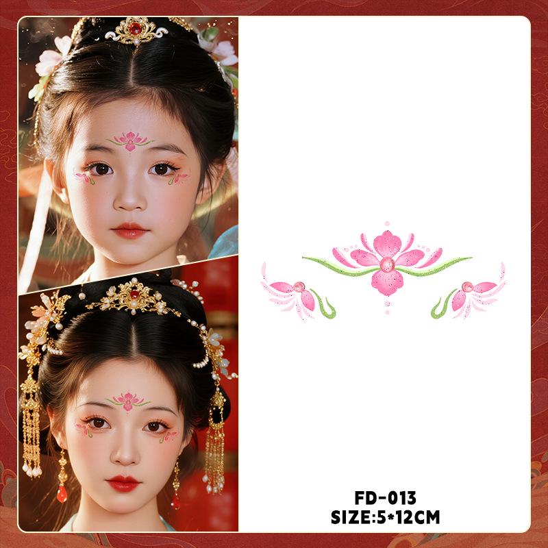 Ancient Style Dunhuang Glitter Face and Forehead Tattoo Stickers for Hanfu Costumes