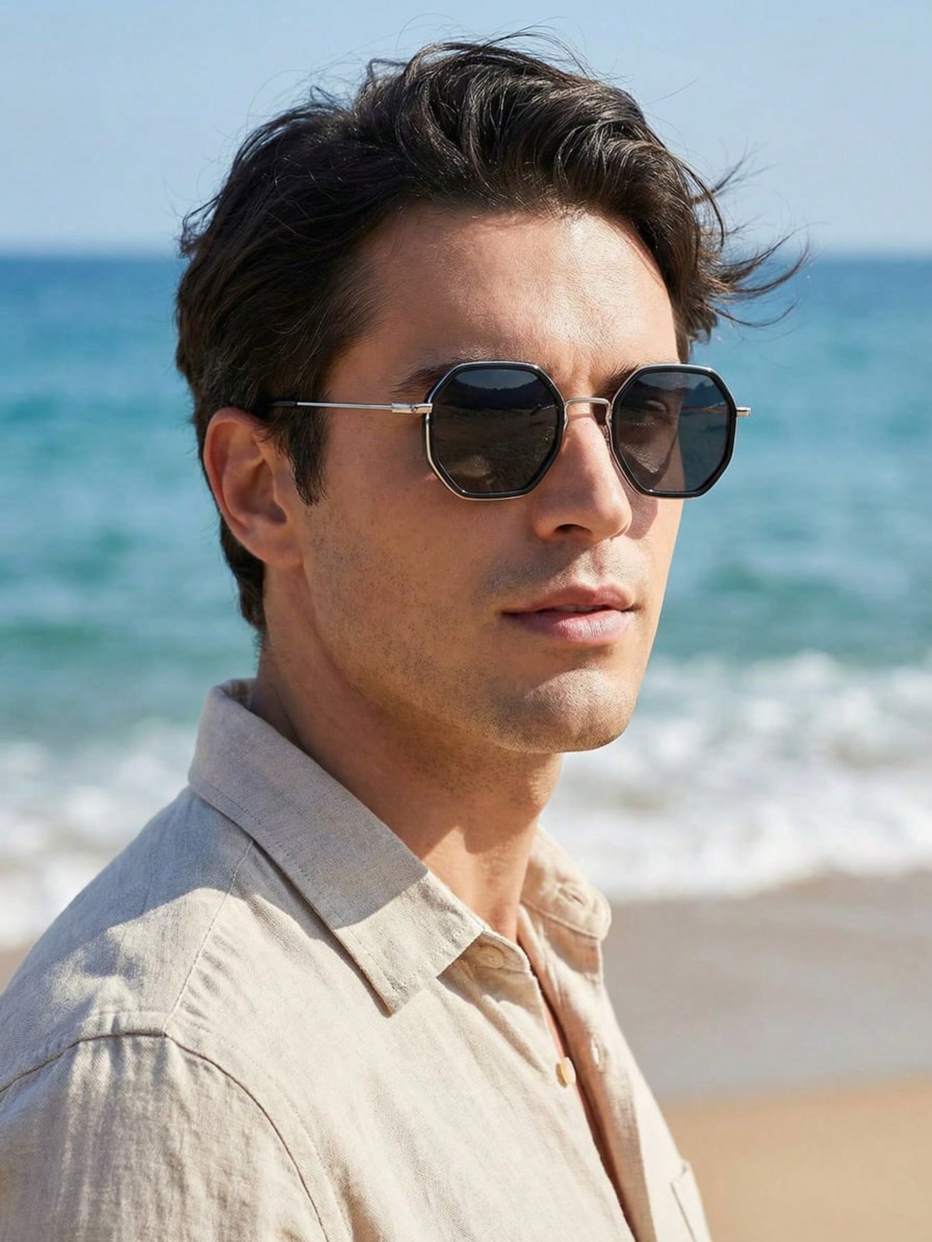 

1 pair of men s coated two-tone metal geometric thin frame casual fashion glasses (coated lenses change color at different angle чёрный
