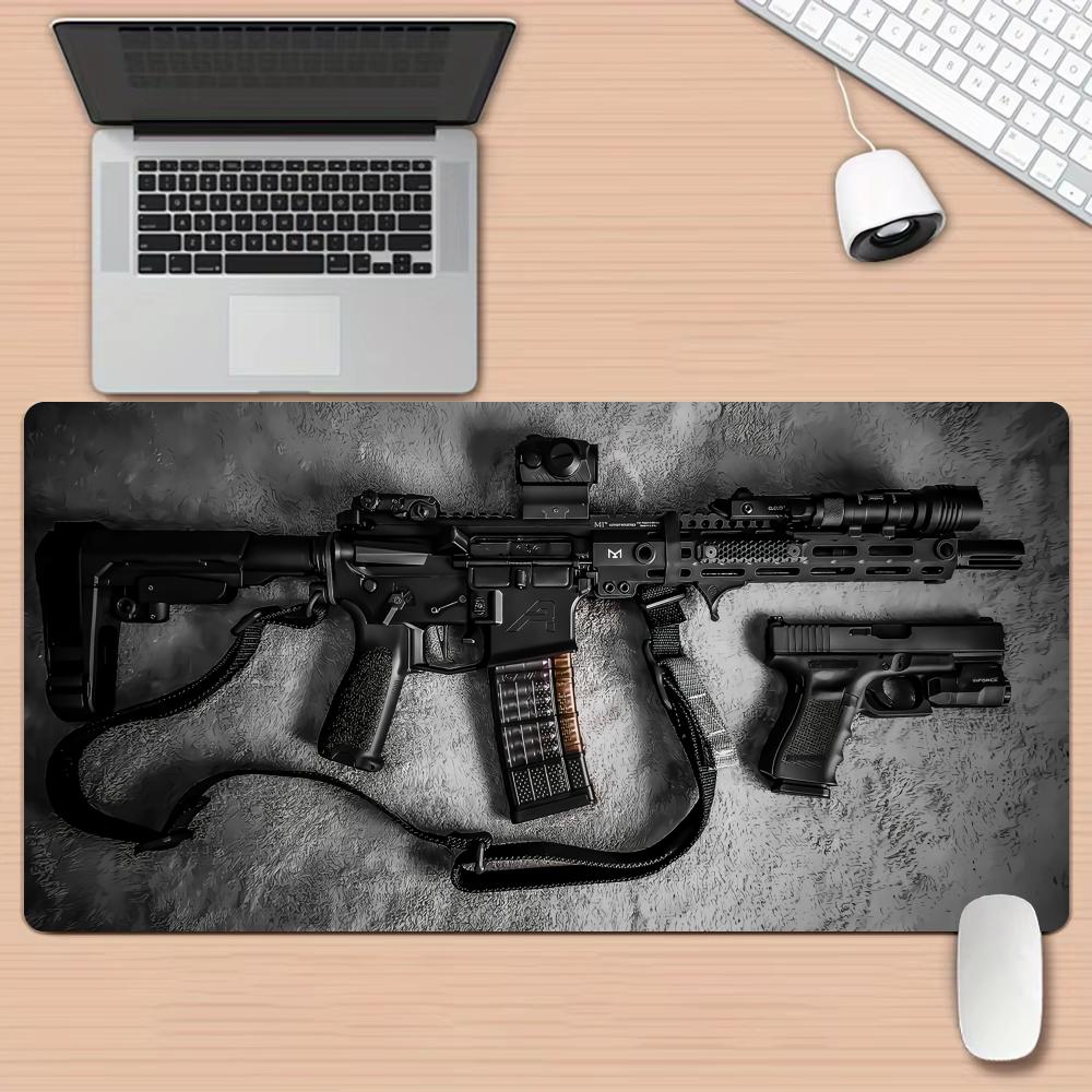 Tappetino per Mouse Grande Tappetino da Scrivania Tema Fucile Tattico Bordo Cucito Antiscivolo Durevole Accessori PC Parti di Armi Tappetini per Tavolo Tappeto per Mouse