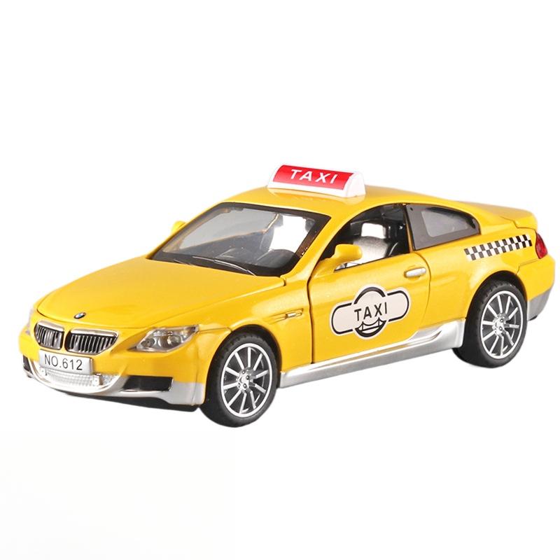 1/32 Scale BMW M6 Taxi Alloy Car Toy Diecast Metal Model Sound Light Pull Back Children Toy Home Decoration Ornaments Children Gift