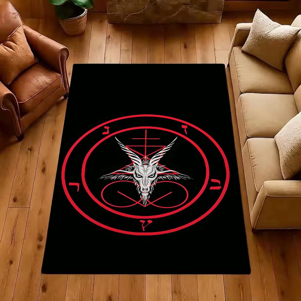 Dark Gothic Pentacle Ruby Accents Patterned Rug Nonslip Thick Carpet For Living Room Bedroom Hallway Home Decor Birthday Gift
