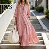 Maxi Camicia Vestito Donna a Righe Manica Lunga, Scollo a V Casual per Estate Autunno, Traspirante Vestibilità Larga Retro