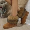 Fashion Luxury Long Plush Decoration Snow Boots Women Non Slip Soft Cotton Shoes Women 2025 Thicken Warm Faux Fur Ankle Boots Plus Size
