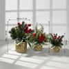 Red Berry Faux Holly Pine Cone Ornament Woven Basket Christmas Mini Potted Plant  Home Decor