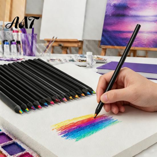 Pencils for Toddlers 12PCS Rainbow Colored Pencils, with Black Wood Barrel And Durable Lead Core, Art Training Sketching Kids Supplies Classroom