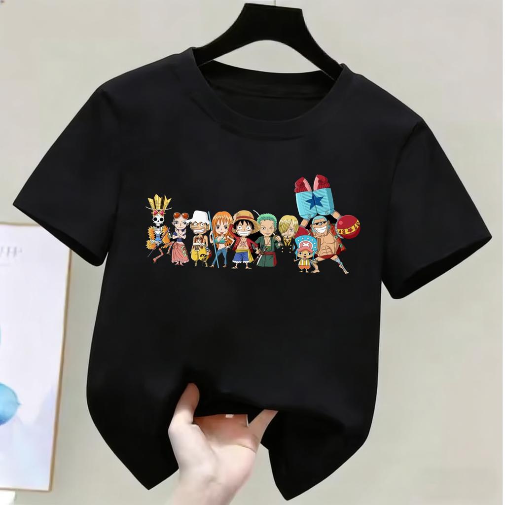 One Piece Monkey D Luffy Kids Cotton TShirt Adult Boys Girls Family Matching Casual Tee Cute Anime Print Summer Tops for Fans