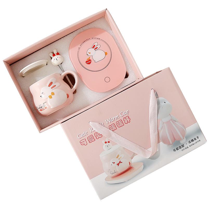 Rabbit Warm Warm Constant Temperature Cup Heating Coaster Insulated Ceramic Cup Cute Gift Water Cup Souvenir Set