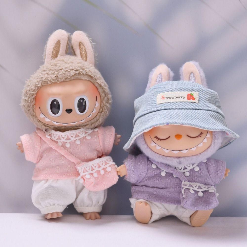 

Petal Style Sitting Labubu Time Cloth Bright Color Hat 17cm Plush Dolls Clothes Children Gift Style 2