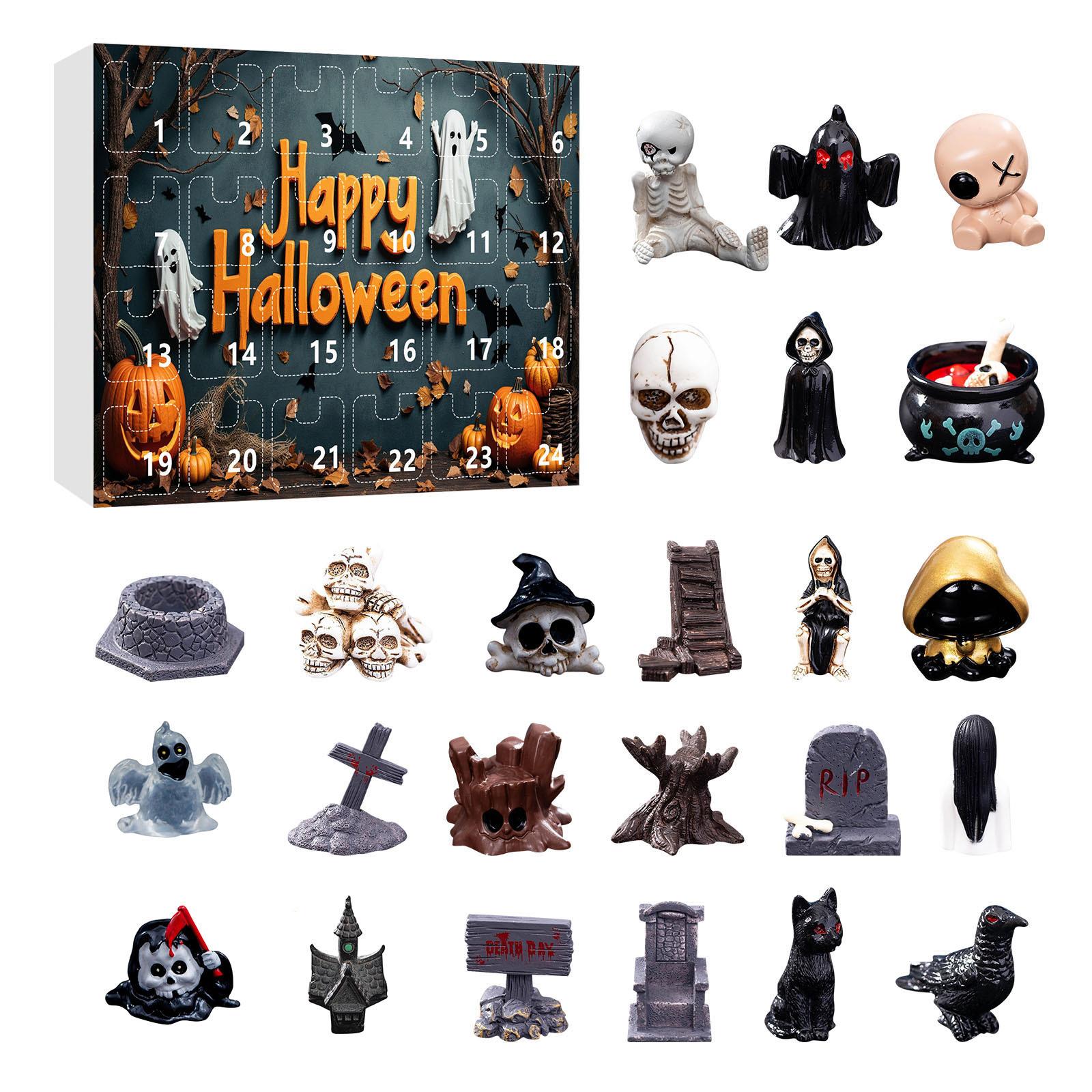 

2025 Advent Calendar Halloween Surprise Gifts Box Scary Resin Dolls Ornaments 24 Days Countdown Calendars For Party Decorations