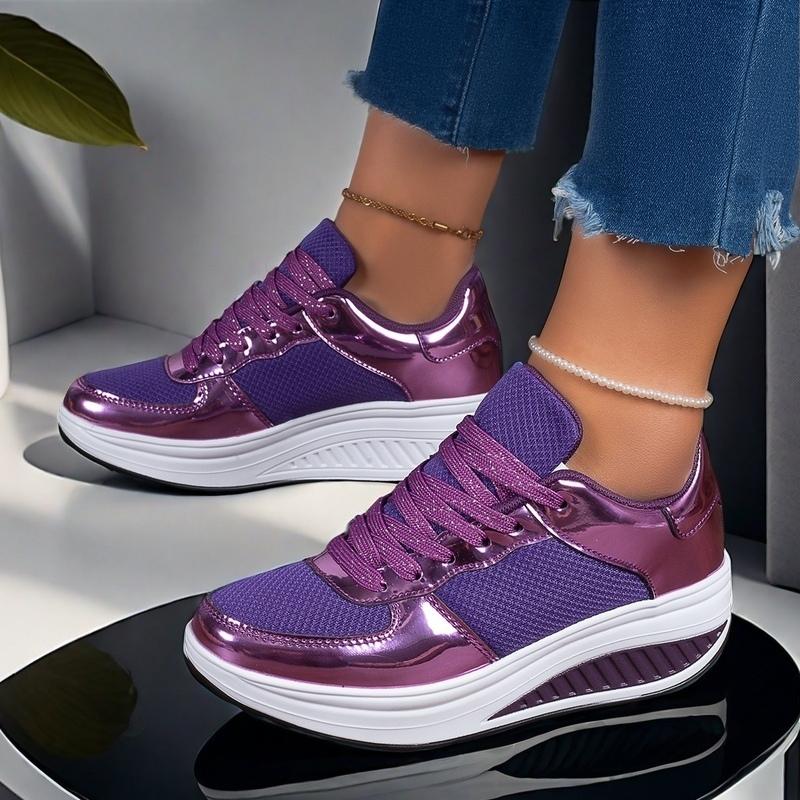 Fashion Purple Mesh Breathable Women Casual Sneakers Lace-up Vulcanized Shoes Ladies Platform Sneakers Female Shoes Plus Size Zapatos De