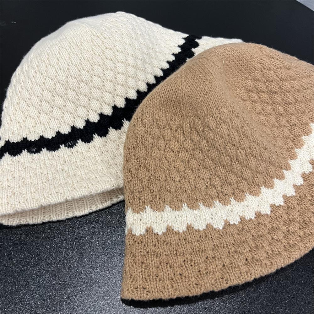Color Matching Striped Warm Wool Fisherman's Hat Children Autumn and Winter Tide Brand Showing Washbasin Hat Bucket Hat