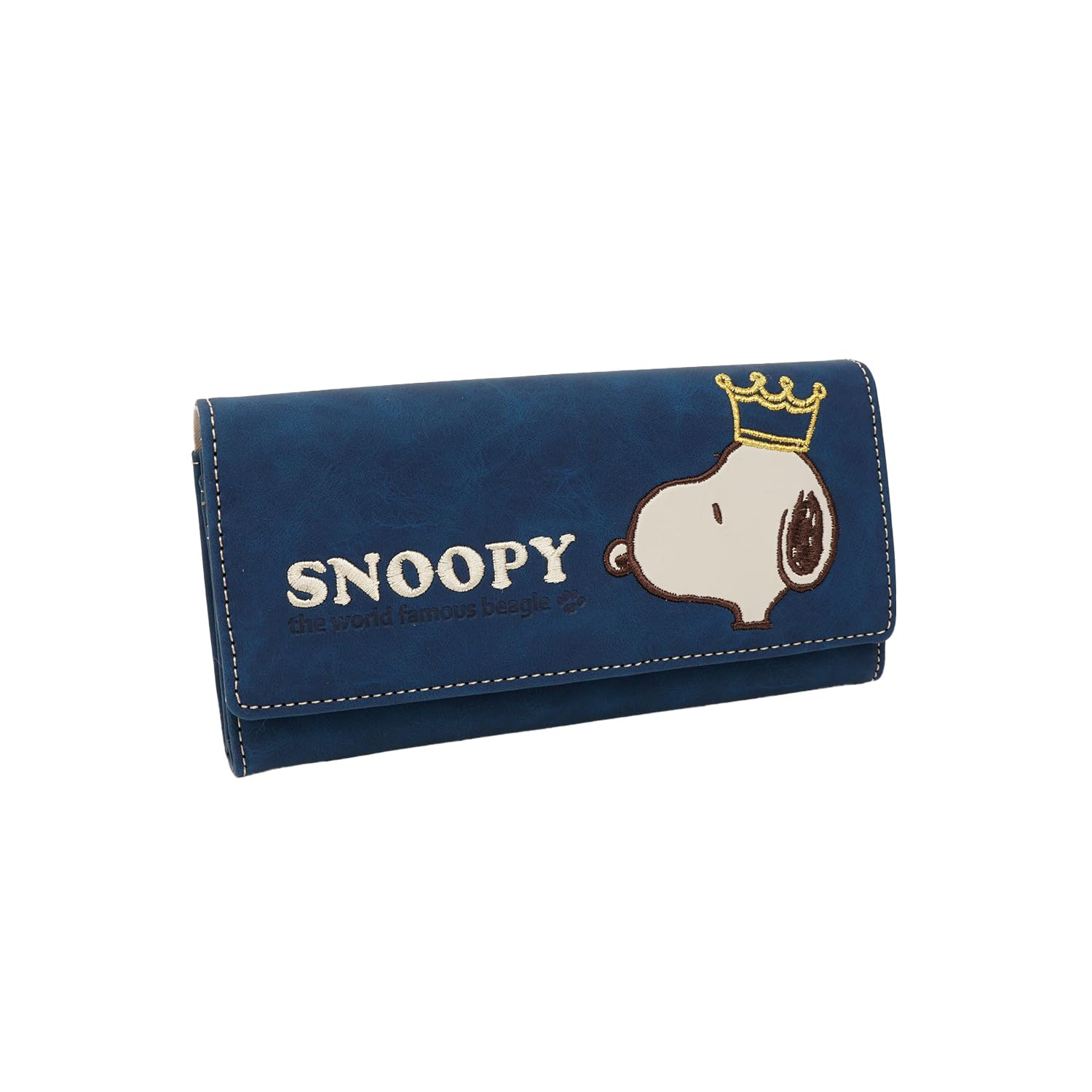 

Snoopy Women s Long Wallet with Popular Snoopy Embroidered Crown (Navy)