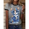Cartoon Graphic T-Shirt Women's Round Neck 3D Print Animal Cat Pattern Summer Outdoor Casual Short Sleeve Fashion Kids Clothing