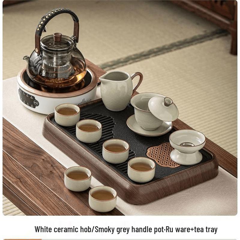 Minimalist White Ceramic Tea Set with Electric Stove