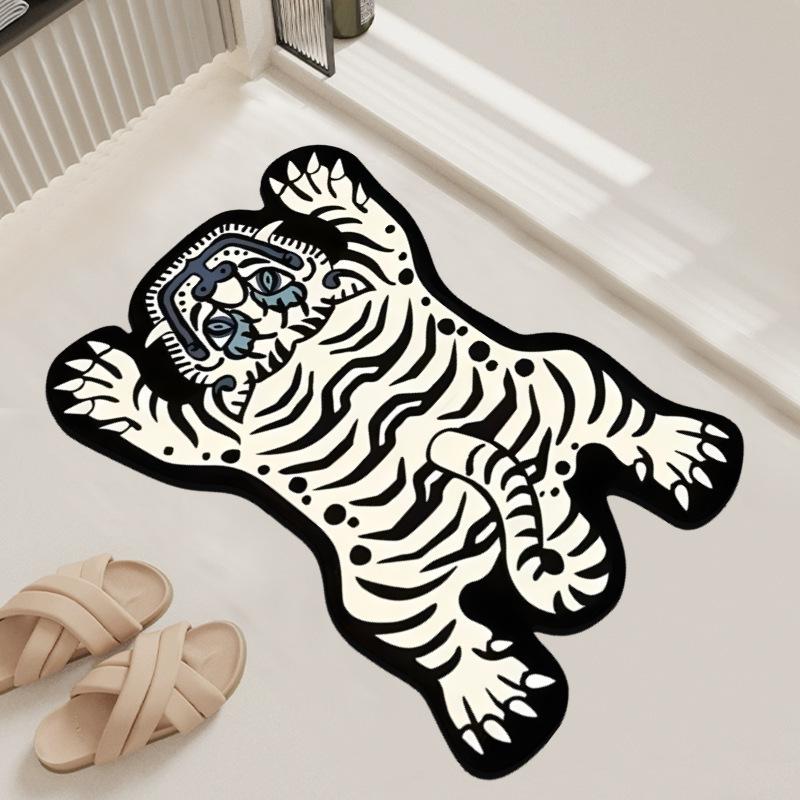 Yiran Furniture Unisex Yellow/Gray/White Special-Shaped Catone Tiger Diatom Mud Mat Household Entryway Door Mat Bathroom Mat Toilet Mat Absorbent Foot Mat