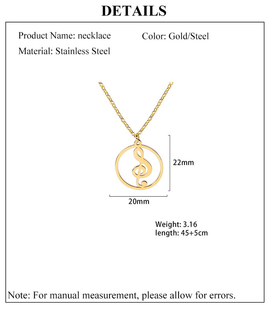 Cazador 2026 Trend Hollow Music Note Pendant Necklace for Women Round Love Neck Chain Stainless Steel Jewelry Birthday Gift