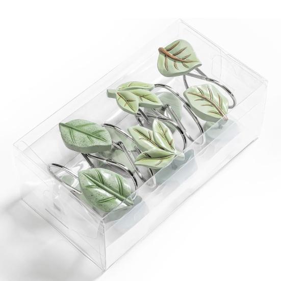12 Pcs Leaf Shower Curtain Hooks Shower Curtain Hangers Heavy Duty Metal Shower Curtain Rings for Bathroom Decoration
