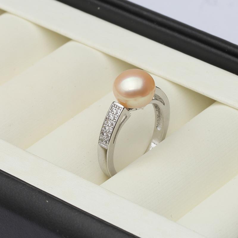 Real Natural Freshwater Pearl Rings Woman,Sterling Silver Pearl Ring Adjustable Mother Wife Anniversary Gift White Black