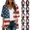 Women's Independence Day Print Cardigan, Loose-Fit Tunic, Casual Shirt