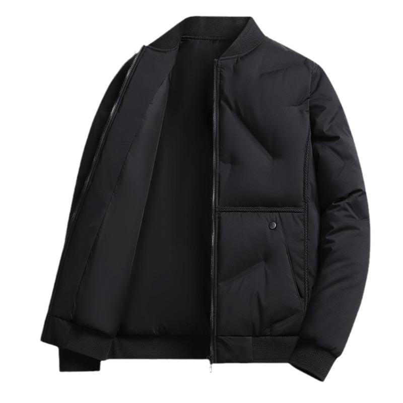 

Куртка мужская бейсбольная с воротником-стойкой для папы среднего возраста, короткая зимняя утепленная серая куртка на утином пуху, повседневная куртка 4XL чёрный