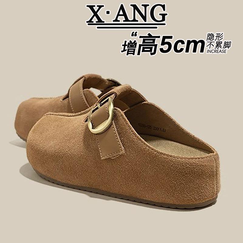 Cowhide version platform children's autumn new bag head half slippers women wear one foot lazy shoes