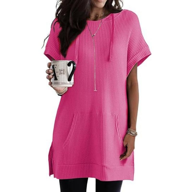 

YYFS женские модные повседневные однотонные принты осенне-зимние свитера с короткими рукавами и круглым вырезом S розовый