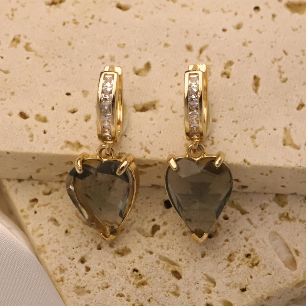 1 Pair Heart Shape Artificial Crystal Dangle Earrings for Women Zirconia Earring Jewelry Wedding Party Accessories