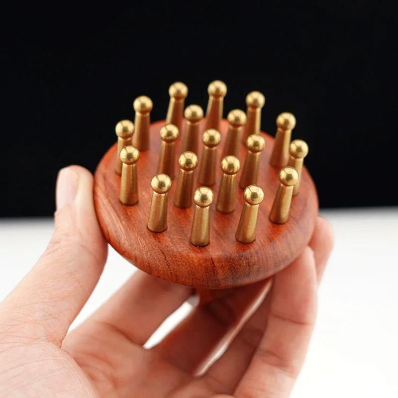 Head Meridians Massage Comb Copper Sandalwood Meridians Fine Tooth Comb Needling Guasha Scalp Massage Brush Relax Body Massager