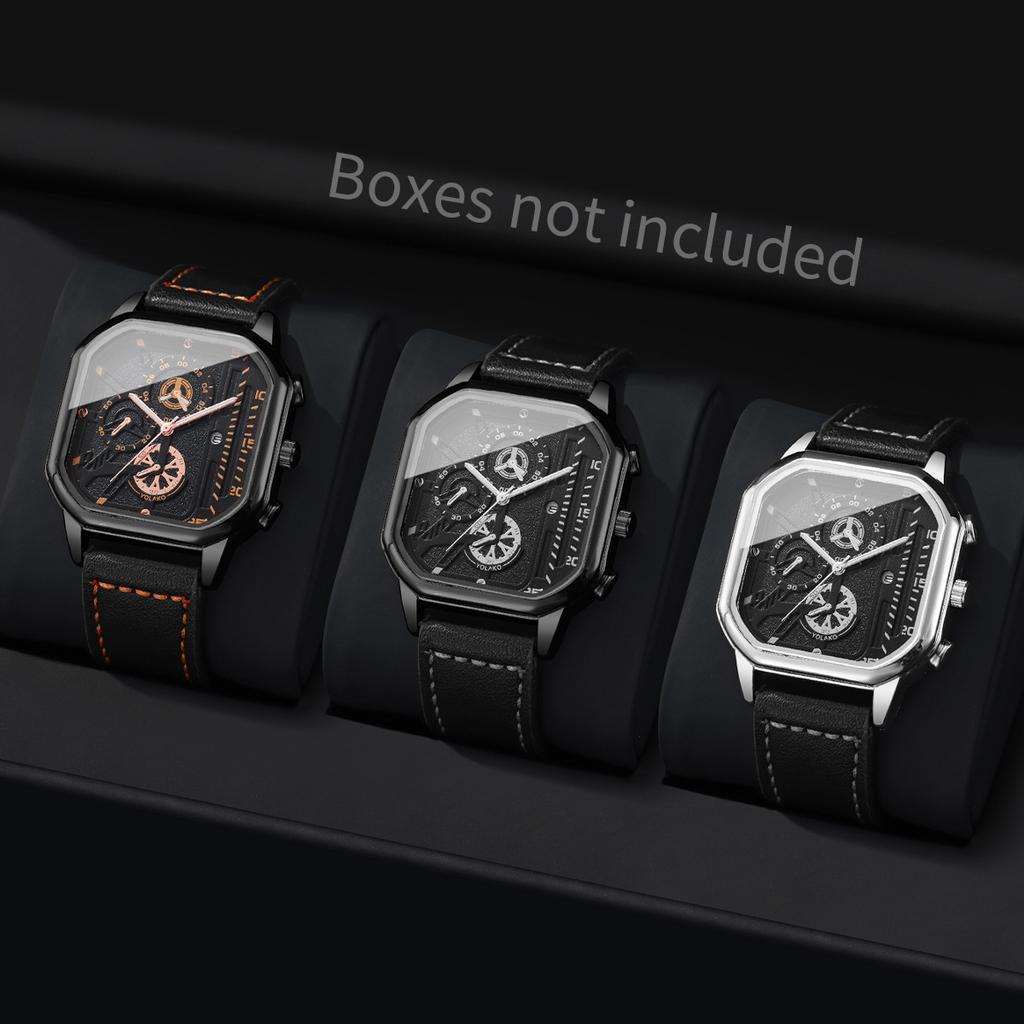 Men's Minimalist Business Watch With Three Eye Decorative Dial Casual Sports Style Men's Calendar Quartz Watch(Box Not Included)