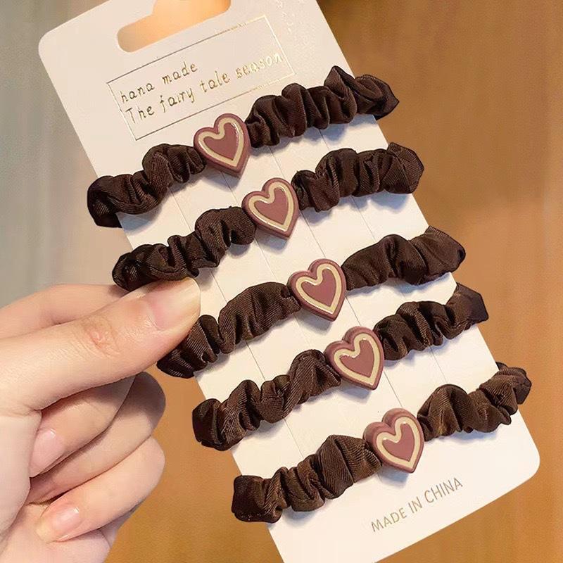 Korean Version Simple Heart Small Intestine Circle Milk Tea Color Hair Tie 2024 New High Elasticity Hair Accessory Hair Rope