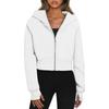 Women's Fleece Lined Hooded Zip Up Cropped Casual Long Sleeve Sweatshirt, European American Style Casual Tops Leisure Trade