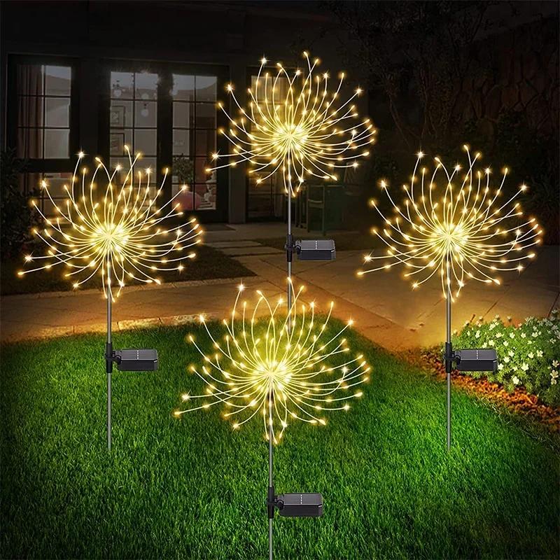 Solar LED Firework Fairy Light Outdoor Garden Decoration Lawn Pathway Lamp For Patio Yard Party Christmas Wedding