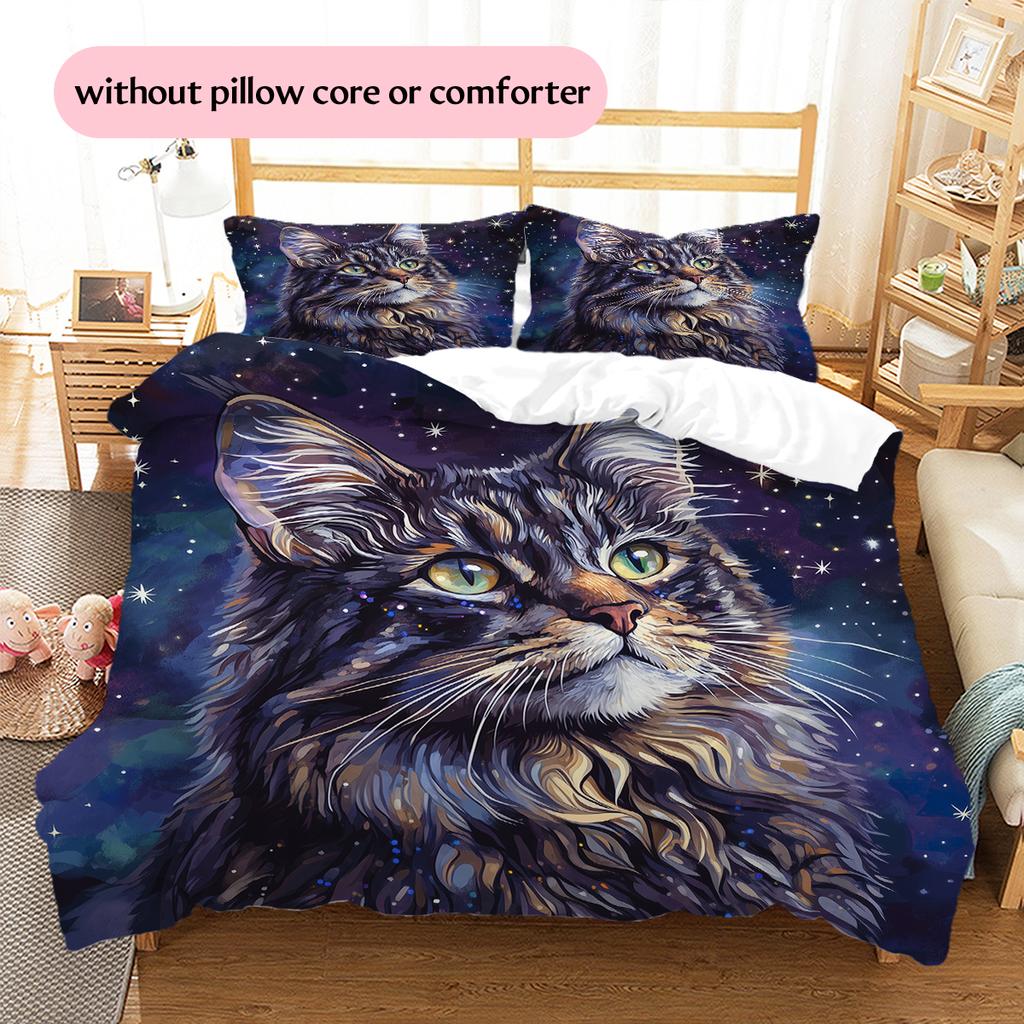 Beautiful Maine Coon Pattern Bedding Home Decoration Birthday Gift (1 * duvet cover + 2 * pillowcase, without core)