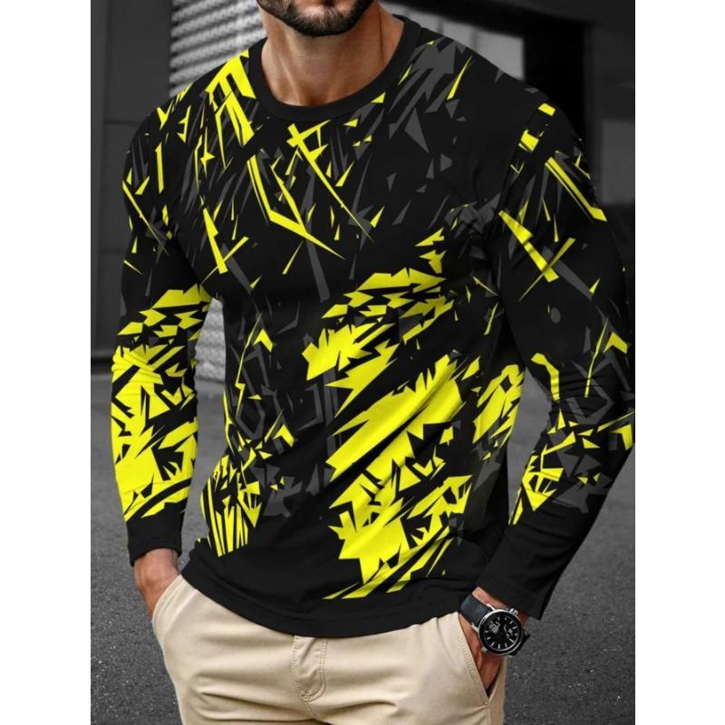 Men's Casual Daily Long-sleeved T-shirt, with Fashionable Printed Design, a Comfortable and Casual Top That Can Be Machine Washed