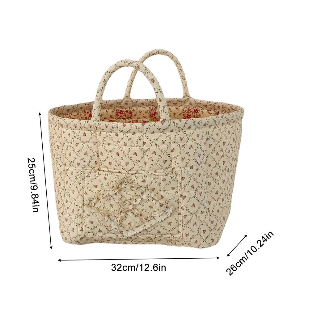Floral Fabric Baskets for Storage Boho Quilted Tote Storage Organizer Basket with Handles Foldable Storage Basket Organizer