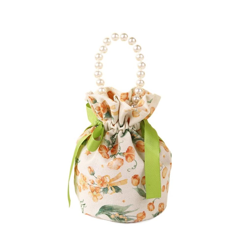 Ribbon Bow Small Flower Wrist Bag Pearl Handle Bowknot Handbag Festive Sugar Bag  Female/Girls
