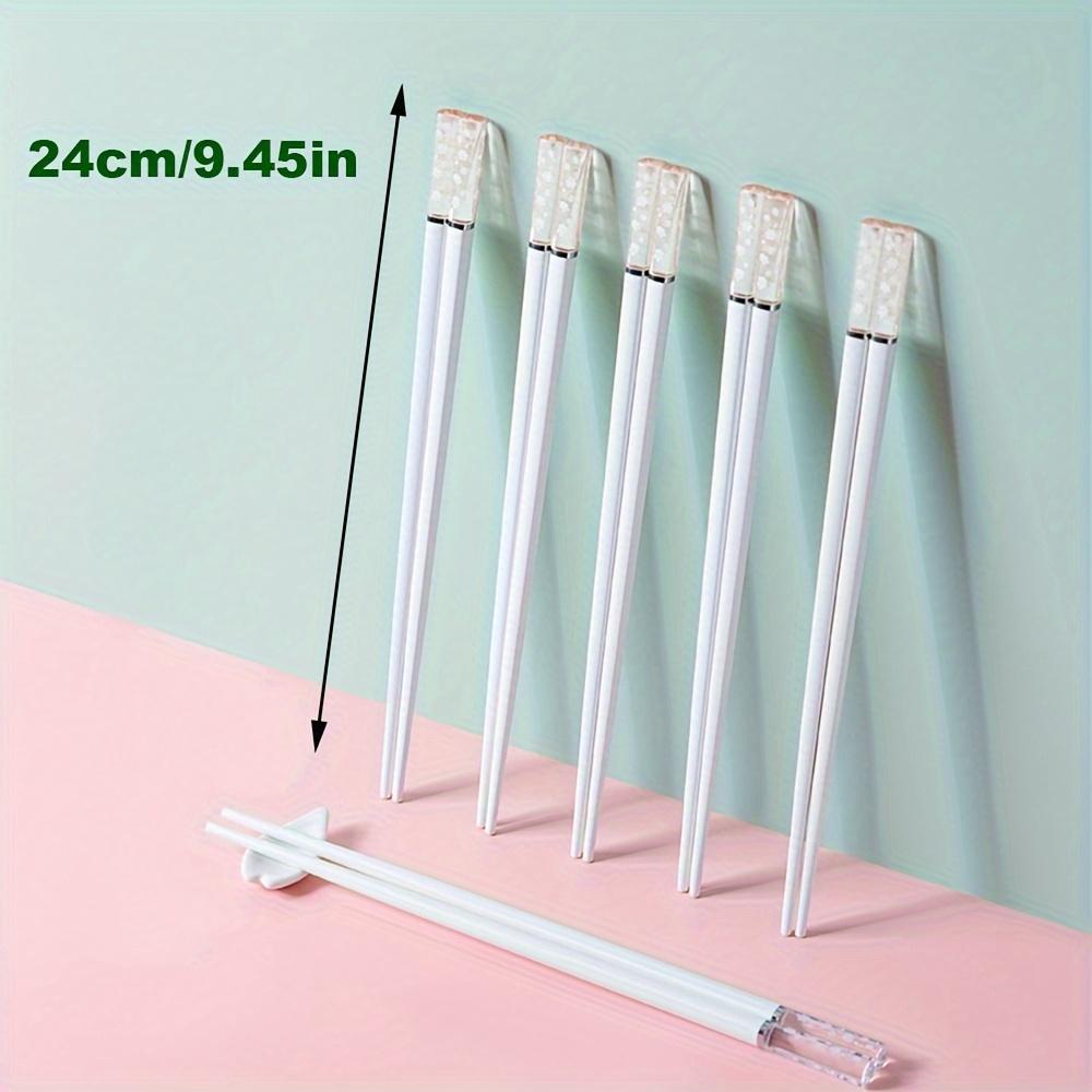 Sakura Theme Gift Chopsticks Set, 5 Pairs (24cm) with Decorative Stand, High-Quality Alloy, Smooth Finish & Comfortable
