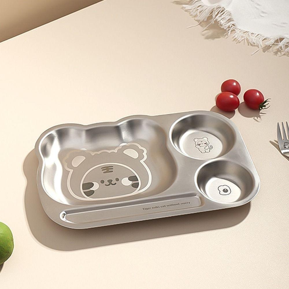 Multi Grids Children Divided Dinner Plate Square Shaped Stainless Steel Plate Kindergarten School