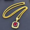 Inlaid Diamond Square Ruby Necklace Hip Hop Men'S Pendant Red Stone Pendant Vintage Jewelry Costume Accessories