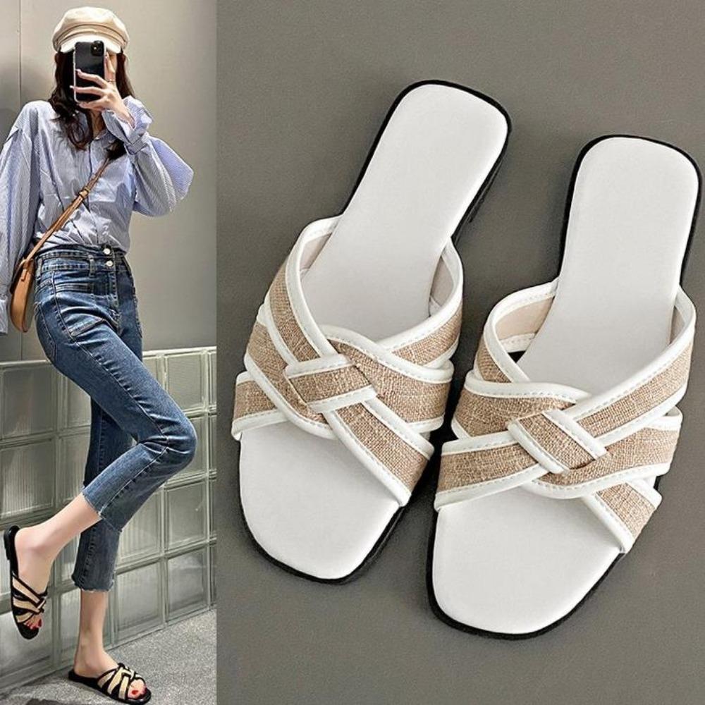 Fashion Peep Toe Women Flats Mixed Colors Slipper Fashion Woven Zapatos Mujer Slip On Cozy Ladies Shoes Leisure Brand Design New