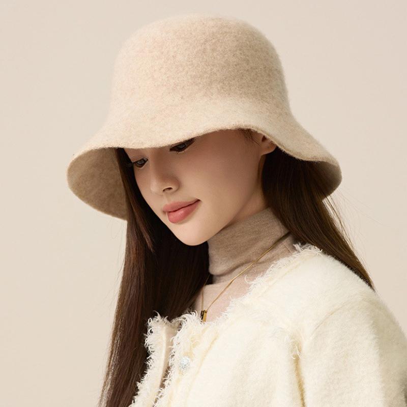 Chapeau de pêcheur en laine pour femme, chapeau seau de couleur unie, chapeau de bassin chaud d'extérieur