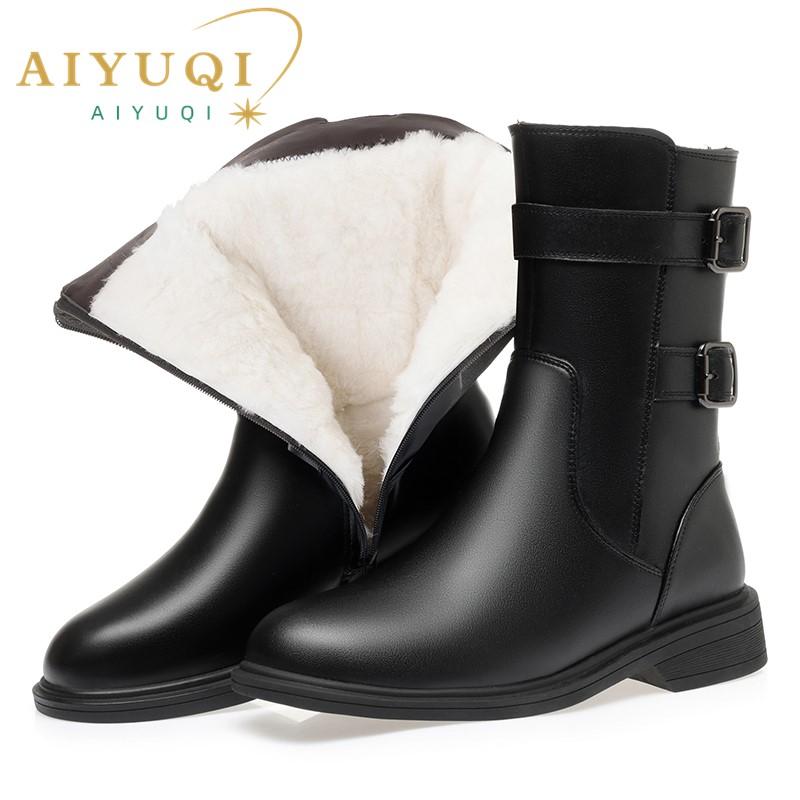 Fashion AIYUQI Women Ankle Boots Genuine Leather Large Size 41 42 43 Women Snow Boots Antiskid Thickened Wool Warm Winter Boots Women