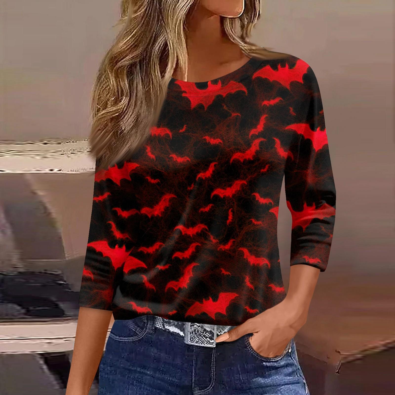 

Женская модная повседневная свободная футболка с круглым вырезом и рукавами 3/4 с принтом, женский топ XXXL красный