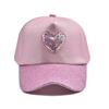 Cute Sparkles Heart Patterned Baseball Cap For Kids Soft Polyester Fabric Sun Hat With Comfortable Elastic Band