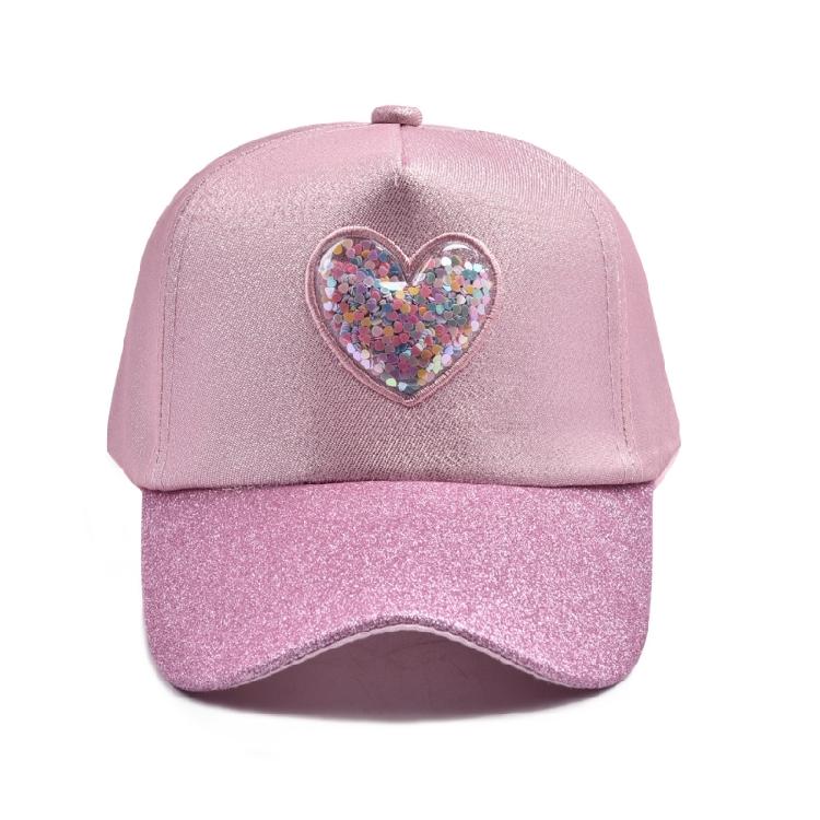 Cute Sparkles Heart Patterned Baseball Cap For Kids Soft Polyester Fabric Sun Hat With Comfortable Elastic Band