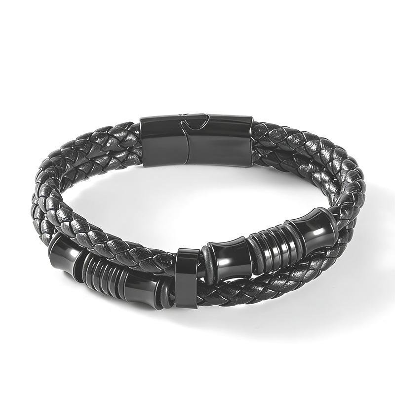 Мужской плетеный браслет из кожи и титановой стали с магнитной застежкой 7.5 inches