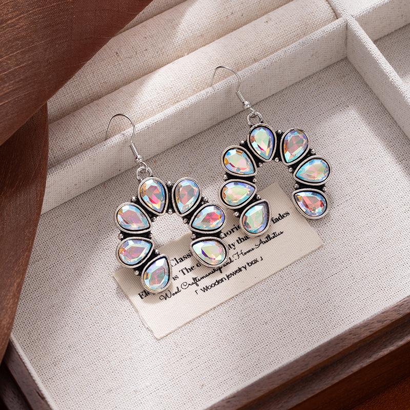 

Fashion Vintage Flower Earrings Premium Sense Water Drop Turquoise Flower Ethnic Style Earrings Female Bohemian Style Earrings